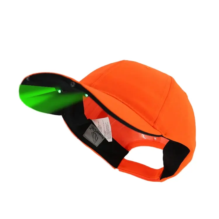 custom outdoor sports blaze orange hands free LED light hunting cap hat with LED light
