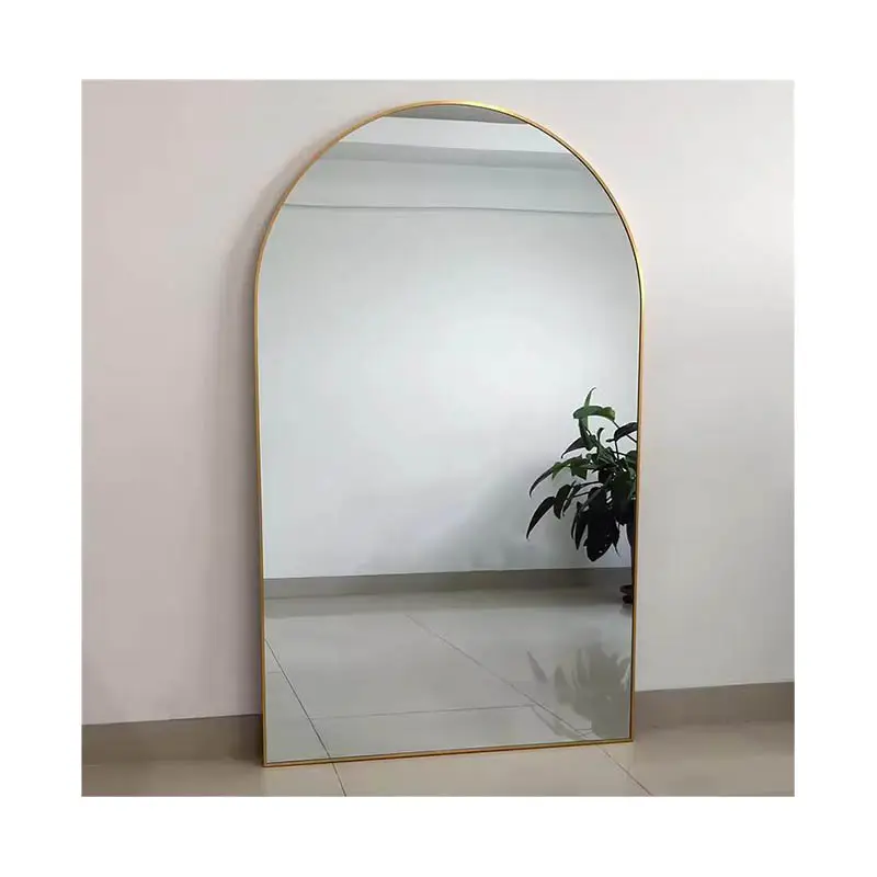 Personnalisé Grande Arche Vintage Dorée En Métal Pleine longueur Long Dressing Mur Incliné Grand Miroir De Sol Debout espejo spiegel miroir