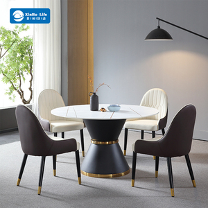 Thiết Kế Hiện Đại Thép Carbon Tự Nhiên Bằng Đá Cẩm Thạch Vòng Bàn Ăn Đặt 6-<span class=keywords><strong>10</strong></span> Chỗ Ngồi 1.35M & 1.5M Kích Thước Cho Nhà Bếp Bữa Ăn Tối - Product Image 2