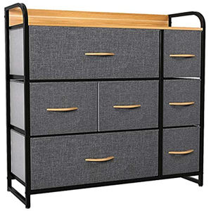 <span class=keywords><strong>Commode</strong></span> de Chambre Moderne à 7 Tiroirs avec Cadre en Acier, Plateau en Bois et Tiroirs en Tissu - Product Image 2