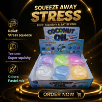 Balle anti-stress en TPR translucide à l'huile de coco, jouet sensoriel souple pour enfants et adultes, boîte de 12 pièces