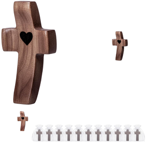 Natural Handcrafted Wooden Cross Heart Inlay Rustic Christian Tabletop <b>Decor</b> Prayer Gift Baptism <b>Communion</b> Church <b>Decor</b> Easter - Product Image 1