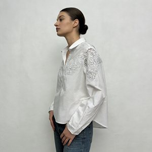 Chemise Henley pour femme en flanelle tissée <span class=keywords><strong>blanche</strong></span> avec logo sur le devant, manches longues, coupe classique, décontractée, printemps/été, séchage rapide, respirante - Product Image 3