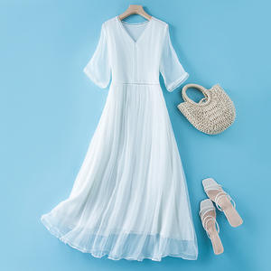 <span class=keywords><strong>Robe</strong></span> en soie pour femme, nouvelle collection été 2026, col en V, <span class=keywords><strong>mi</strong></span>-<span class=keywords><strong>longue</strong></span>, manches courtes, coupe ajustée, <span class=keywords><strong>longue</strong></span>, style A, plage, élégante, tendance - Product Image 3