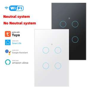 Tuya WiFi Smart Switch Berührungs sensor 1/2/3/4-Gang-Wandtastenschalter Alexa Google Home Kompatibel US Kein neutrales System Max 10A - Product Image 1