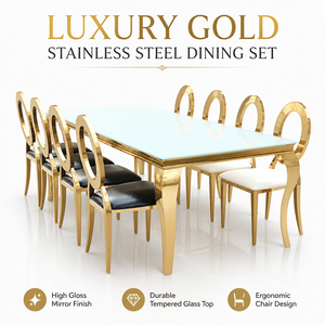 Tavolo da Pranzo e Sedie in Vetro Leggero Stile Semplice e Moderno per <span class=keywords><strong>Hotel</strong></span> e Ristoranti Tavolo da Pranzo Rettangolare di Lusso in Acciaio Inossidabile Dorato - Product Image 1