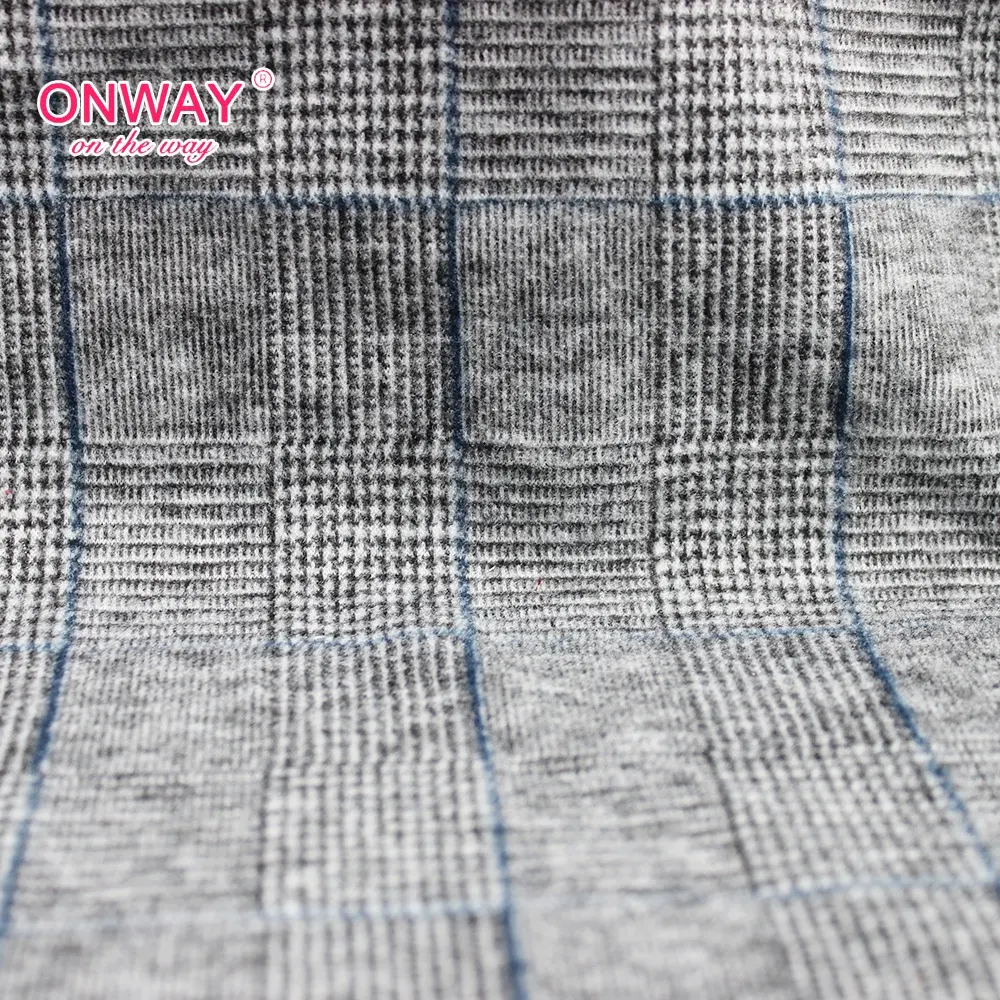 Rollen verpackung elastisches Garn gefärbt Karo-Streifen gestrickt grau Jacquard-Stoff für Kleidungs stück