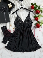 KISS ME ANGEL meilleure vente dentelle col en V profond évider voir à travers la conception de l'arc vêtements de nuit sexy nuisette lingerie