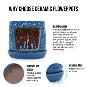 Juego de 2 Macetas de Cerámica Hechas a Mano en Azul Marino, Estilo Americano, Ecológicas, para Jardín Interior/Exterior - Product Image 5