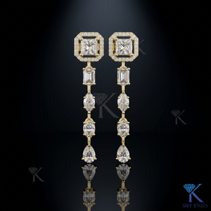 Lab Grown CVD Mixed Shape Diamond Drop Earrings Radiant Halo <b>Emerald</b> Marquise Oval Pear 14K Solid Gold Luxury Fine Women Bridal - Product Image 2