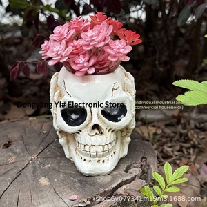 Maceta con diseño de calavera pastoral, sin motivos decorativos, para suculentas, decoración para el hogar y exteriores, de resina sintética - Product Image 2