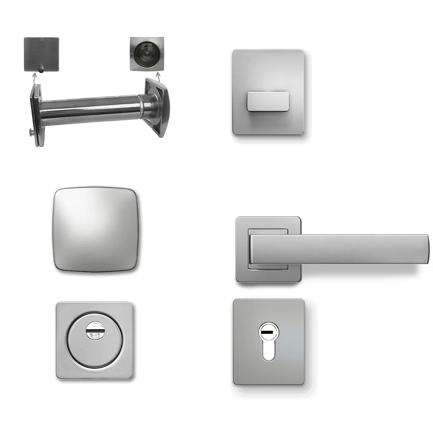 Modern square shape silver security front door lock handle set repair kit door handle set hardware
