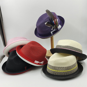 Pronto per la spedizione <span class=keywords><strong>di</strong></span> 5 colori nuovi cappelli <span class=keywords><strong>di</strong></span> moda uomo donna mano <span class=keywords><strong>paglia</strong></span> <span class=keywords><strong>di</strong></span> carta due tono protezione UV cappello da sole fedora cappelli da sole - Product Image 4