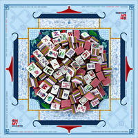 Tuiles de mahjong américaines en acrylique à 3 couches, 166 pièces avec tapis de mahjong imprimé pagode bleu et blanc, kit familial pour fêtes