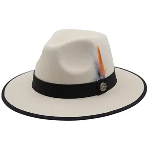 2024 toptan tüy pamuk beyler erkekler için silindir şapka moda Unisex Fedora geniş ağız elbise şapka