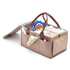 Sac de rangement portable pour couches avec couvercle roulant et séparateurs amovibles, organiseur pour chambre d'enfant, table à langer, voiture - Product Image 1