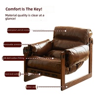 Fauteuil individuel Jersey Island en chêne massif et cuir, style chinois moderne, avec housse amovible et lavable pour salon