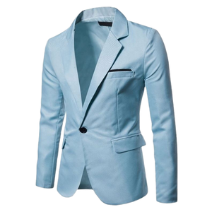 Traje de Negocios para Hombre, Blazer de Un Solo Botón, Talla Grande, Transpirable, Pantalón Azul Claro Antiarrugas - Product Image 1
