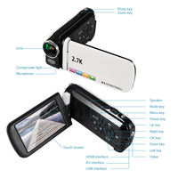 Caméscope vidéo professionnel Full HD 2.7K 48MP mini portable CMOS avec zoom numérique 18X et capture de visage beauté (Face DIS)