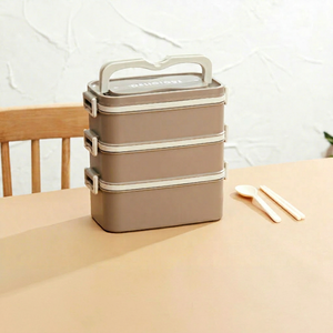 Triple Tier Plastic <b>Lunch</b> <b>Box</b> 3 Compartments <b>Stackable</b> Portable With Handle Simple Design Adult Use - Product Image 1