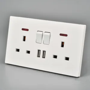 CALITEC BS UK Standard 2 Gang 13A 2 USB Port with Neon Wall Switch Socket