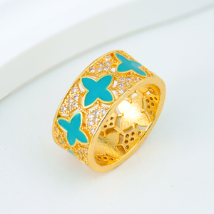 Anillos de Zirconia de Moda de Dubái, Chapados en Oro de 21k, Anillo Italiano Moderno de Color Hip Hop para Mujer, Joyería de Oro para Eventos y Fiestas - Product Image 4