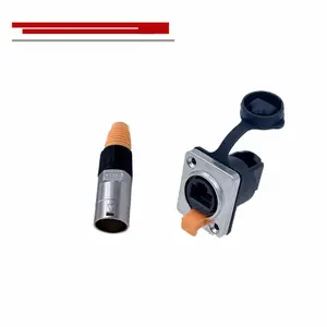 Rj45 Waterdichte Connector Met Elleboog Vrouwelijke Basis Rj45 Zwart/Oranje 8p8c Dual Netwerk Poort Socket