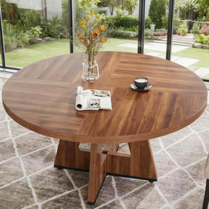 Oe Home 47-Inch Modern Round Dining <b>Table</b> with Marble Top Wood Legs Eco-Friendly & Durable 6-Seater for Living Room Furniture - Product Image 5