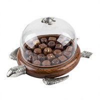 Plateau de service de luxe en bois en forme de tortue pour dattes avec couvercle en verre transparent, vaisselle décorative en métal en forme d'animal, décoration de table pour la maison et les fêtes