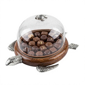 Plateau de service de luxe en bois en forme de tortue pour dattes avec couvercle en verre transparent, vaisselle décorative en métal en forme d'animal, décoration de table pour la maison et les fêtes - Product Image 1