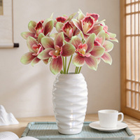 Bunga Anggrek Cymbidium Sutra Buatan Grosir SPR Warna Pink & Putih, Rangkaian Bunga untuk Dekorasi Pernikahan, Rumah, dan Dinding