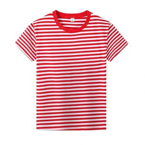 Camiseta de Manga Corta I-0611, Verano, Holgada, Rayas Azules y Blancas, Ropa de Pareja, Cuello Redondo, Moda Casual - Product Image 4