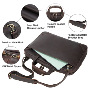 TIDING Vintage Men Cow Buffalo Leather <span class=keywords><strong>15</strong></span> Inch Laptop Briefcase Slim Genuine Leather Laptop Bag for Man - Product Image 4