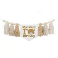 Décorations de fête pour bébé, thème ours, joyeux anniversaire, Noël, bannière en macramé, décorations de gâteau, ensembles pour les tout-petits d'un an, chaise haute