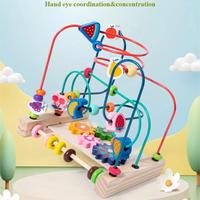 Venta caliente Montessori Juguetes educativos Suministro de fábrica Laberinto de cuentas de madera Montaña rusa Juego de aprendizaje de Cuentas deslizantes para niños