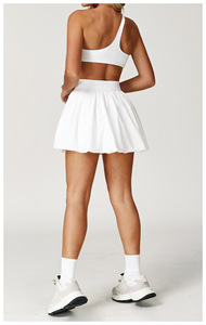 إصدار جديد صالة ألعاب رياضية للياقة البدنية نسائية مثيرة كتف واحد حمالة صدر رياضية بالأزهار تنورات تنس للسيدات يوغا بدلات جولف مع شورت - Product Image 6