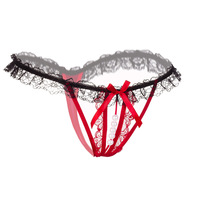 String en dentelle respirante culotte dos nu ouverte avec nœud dames T dos sous-vêtements taille basse Transparent Sexy nuisette Lingerie