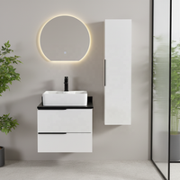 Armoire de salle de bain murale en MDF de conception italienne avec lavabo en résine et miroir LED, résistante à l'eau et durable