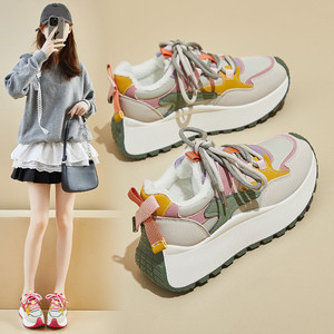 2024 Winter Plush Breathable Mesh Casual Shoes Trendy Thick Soled Old <strong>Daddy</strong> Shoes Women Elevated Sports Shoes - Product Image 6