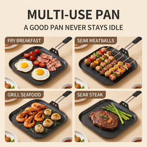 Poêle à frire carrée antiadhésive personnalisée OEM avec revêtement en granit, poêle plate de 11 pouces pour crêpes et pancakes - Product Image 4