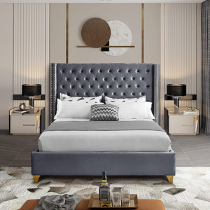 ODM/OEM Luxury Modern Queen King Bed Frame Velvet Gold Nai head Trim <span class=keywords><strong>letto</strong></span> imbottito con ala progettata con trapuntatura dettagliata profonda - Product Image 1