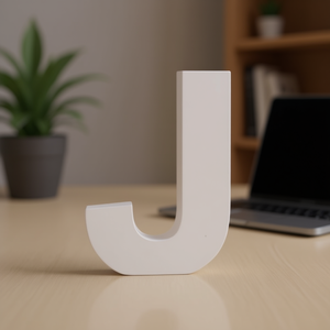 Insegna decorativa da parete in legno a forma di lettera J bianca 3D per decorazione casa e ufficio - Product Image 3