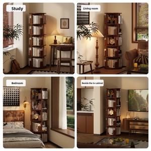 Libreria Girevole Multifunzionale in Legno Massello per Libri Illustrati per Bambini, Salvaspazio, da Terra, Rotazione a 360 Gradi - Product Image 3