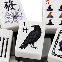 Juego de Mahjong Acrílico con Temática de Brujería, con Bola de Cristal, Botella de Poción y Telaraña, para Fiestas y Entretenimiento