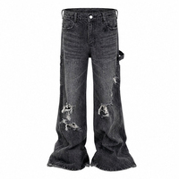 Pantalones Vaqueros Retro Desgastados para Hombre, Pantalones Acampanados, Pantalones Voluminosos con Estilo Informal, Estilo Versátil Lavado y Desgastado
