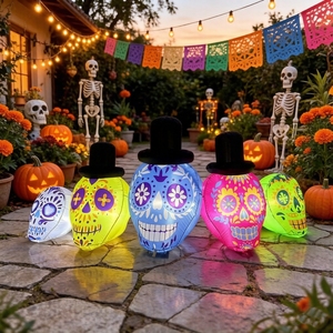Set de Calaveras de Azúcar Inflables de 7 Pies de Largo para Decoración de Fiestas de Halloween y Día de Muertos al Aire Libre - Product Image 1