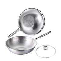 Wok en titane inoxydable triple antiadhésif, compatible induction, avec couvercle en verre
