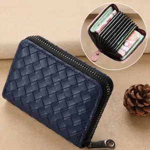 Exquisita cartera tarjetero para mujer textura de cuero personalizada tejida bolsa multitarjeta de gran capacidad