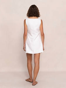 Vestido Mini Blanco de Lino 100% para Mujer, Estilo Hepburn Vintage Francés, Cintura Natural, Elegante, Minimalista, Dulce, Cómodo y Transpirable - Product Image 5