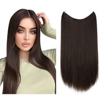 Extensions de cheveux lisses marron foncé à fil invisible, longues, 22 pouces, avec bandeau transparent réglable, résistantes à la chaleur